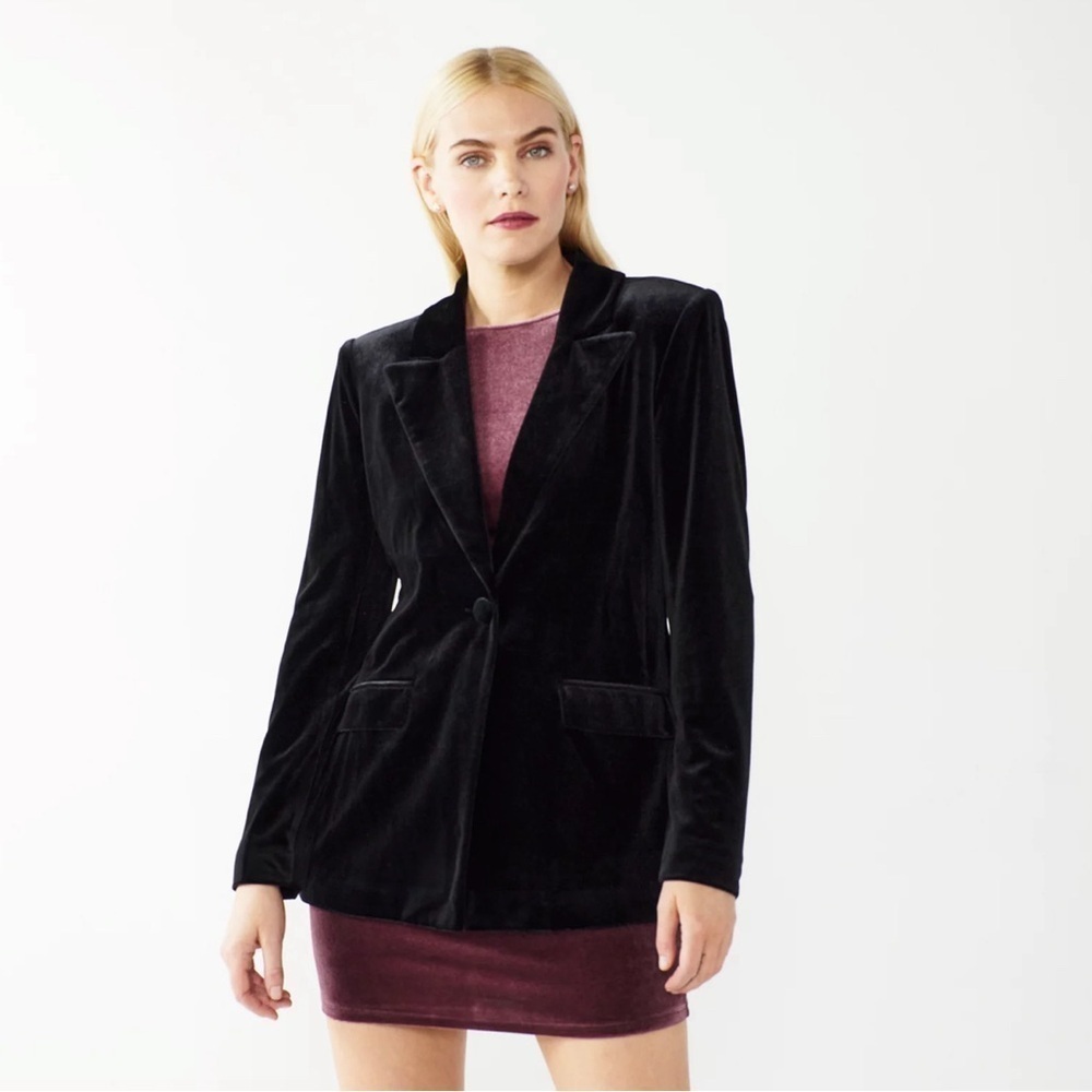 Cara Santana x Nine West Black Velvet Single Button Blazer Size Large